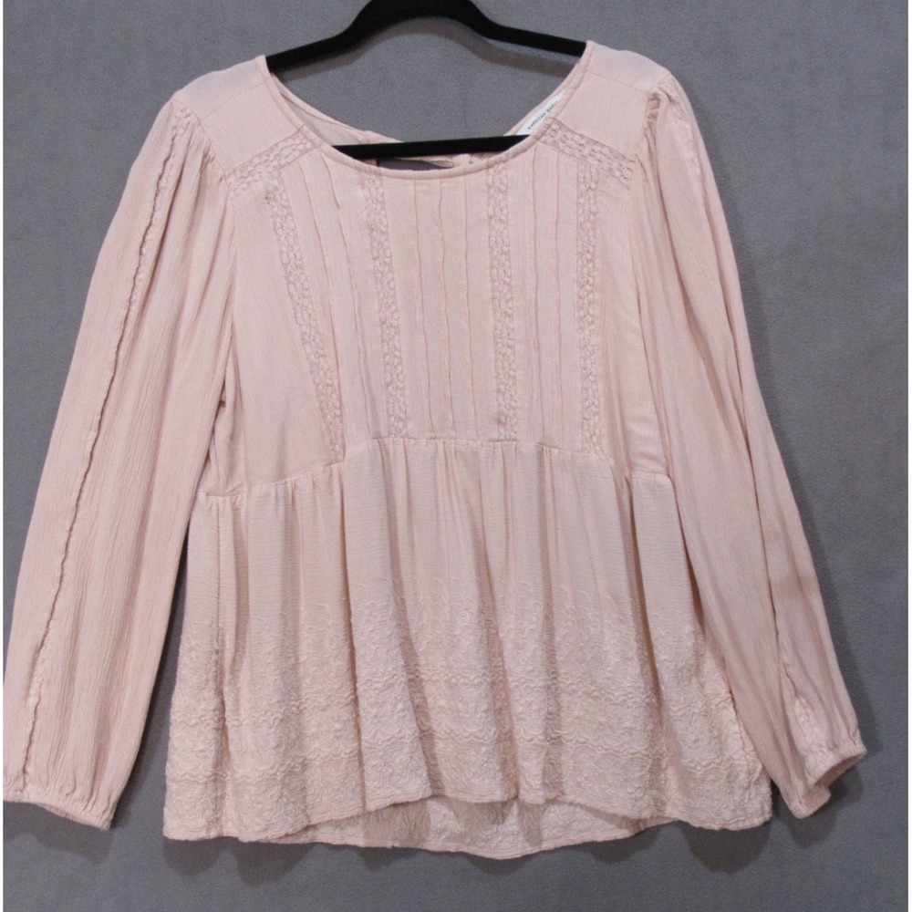 American Eagle Light Pink Embroidered Tie Back Peasant Babydoll Top Medium